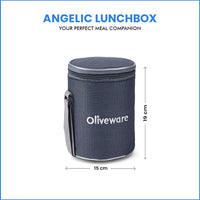 oliveware Angelic Lunch Box, Leak Proof, 3 Stainless Steel Containers with BPA Free Airtight Lid (450ml, 450ml & 250ml), Insulated Fabric Bag - Blue