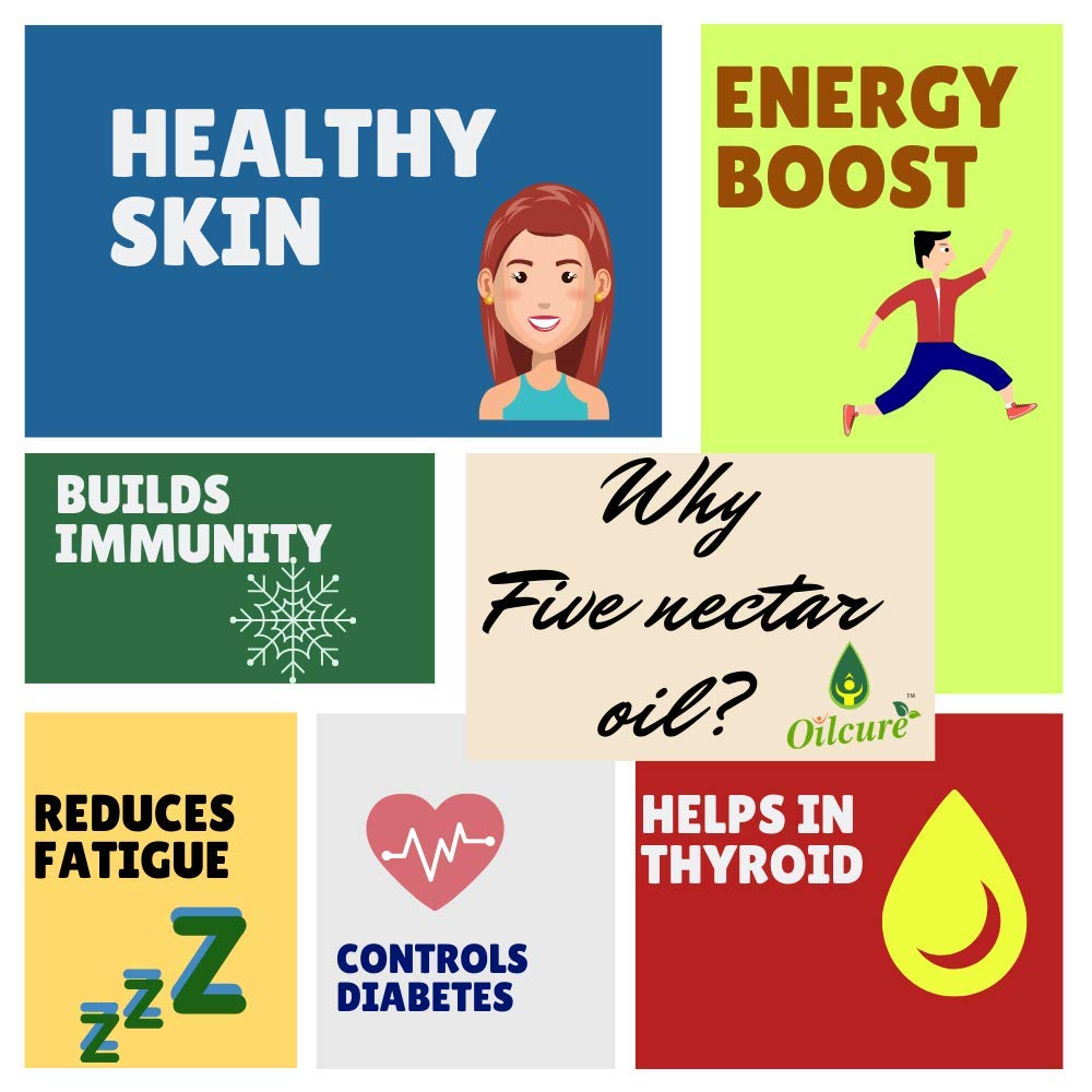 Oilcure Five Nectar Oil | 5 Seed Oil | 500 ml | Cold Pressed | Coriander, Sunflower, Pumpkin, Black Sesame & Flax Seed Oil