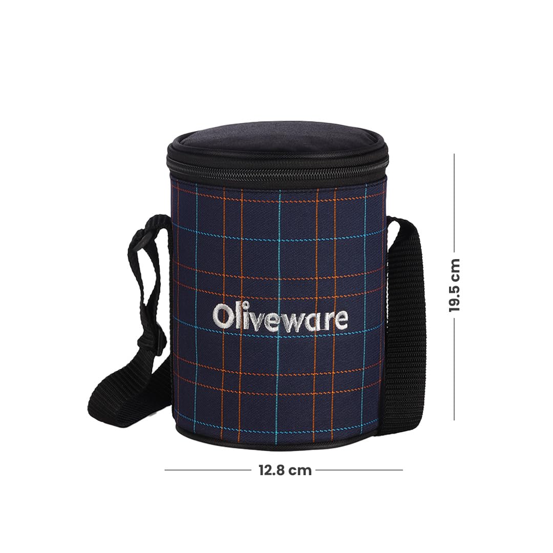 SOPL-OLIVEWARE Infinite Lunch Box, Microwave Safe & Leak Proof, 3 Inside Steel Containers with BPA Free Lids (290ml, 450ml & 600ml), Fabric Bag - Blue