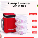 SOPL-OLIVEWARE Bounty Borosilicate Glassware Lunchbox, Microwave & Freezer Safe, Set of 3 containers with BPA Free Airtight Lids (320ml) Each - Red