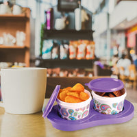 oliveware Breeze Paisley Print Serving Container & Tray with Airtight Lid, BPA Free, 2 Containers (500ml) each, For Snacks & Dry Fruits - Voilet