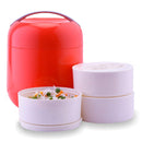oliveware Bella Lunch Box, 3 Containers in 300ml Each, BPA Free, Insulated Body with Carry Handle, Leak Proof & Sturdy, Easy to Carry - Red