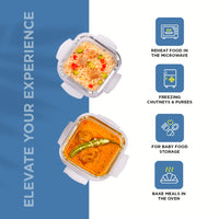 SOPL-OLIVEWARE Exotica Glass Lunch Box, Microwave Safe, Borosilicate Glass Containers with Cutlery + Napkin, Full Meal & Easy to Carry, Set of 2 (320ml)- Blue