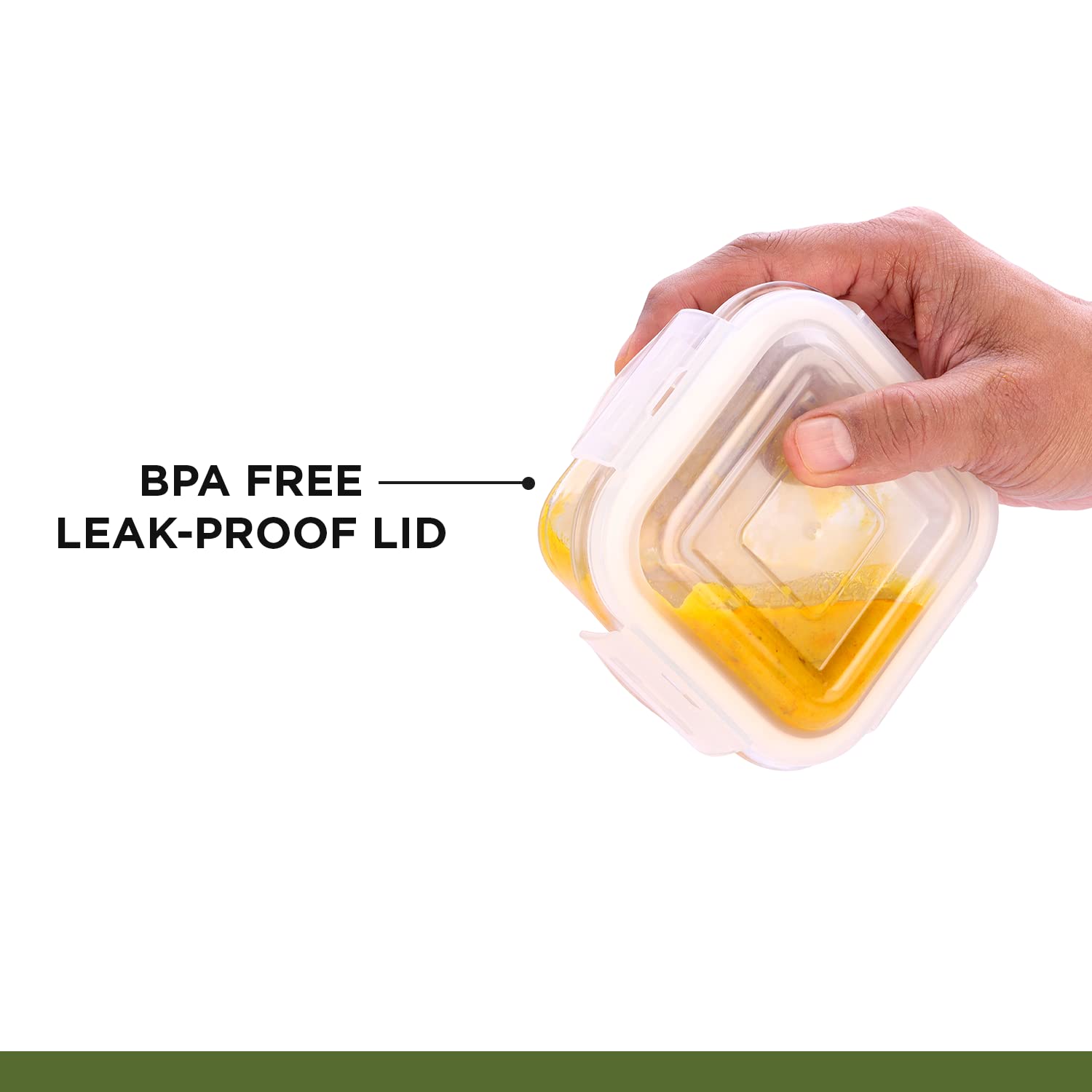 SOPL-OLIVEWARE Joy Glassware Round Lunchbox, Borosilicate Glass Containers, Microwave Safe & Leak Proof, 2 Containers with BPA Free Lids (400ml) Each - Blue