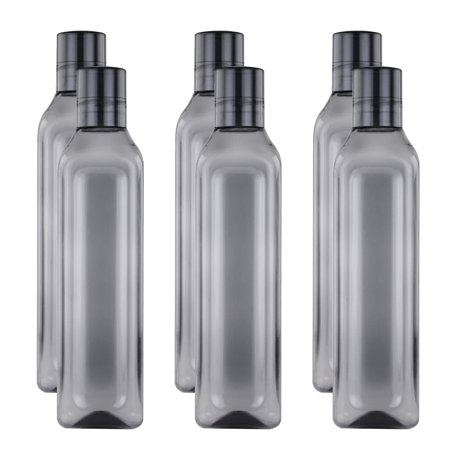 Oliveware Premium Plastic Water Bottle, 1L, Set of 6, Grey