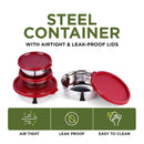 oliveware Elegant Combo Storage Containers, 100% Leak Proof and Dishwasher Safe, 4 Stainless Steel Containers with BPA Free Lid (2x450ml & 2x250ml) - Red
