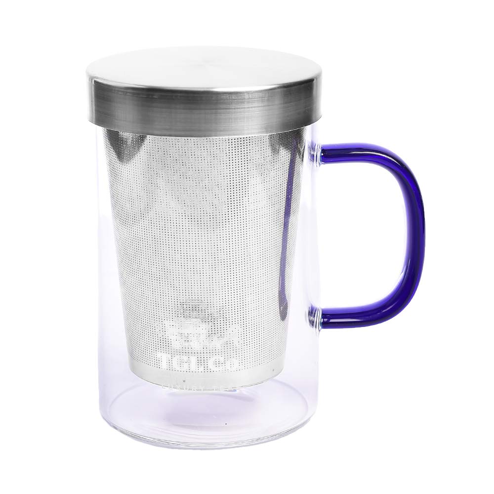 Glass Tea Mug With Steel Infuser - Silver Lid - 500 Ml
