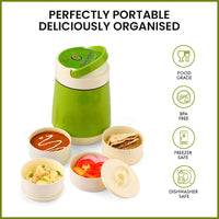 Oliveware Jumbo Lunch Box - 4 Containers | Full Set Office Use | Insulated Body | Leak Proof | Full Meal & Easy to Carry - Green, Plastic, 300 ml