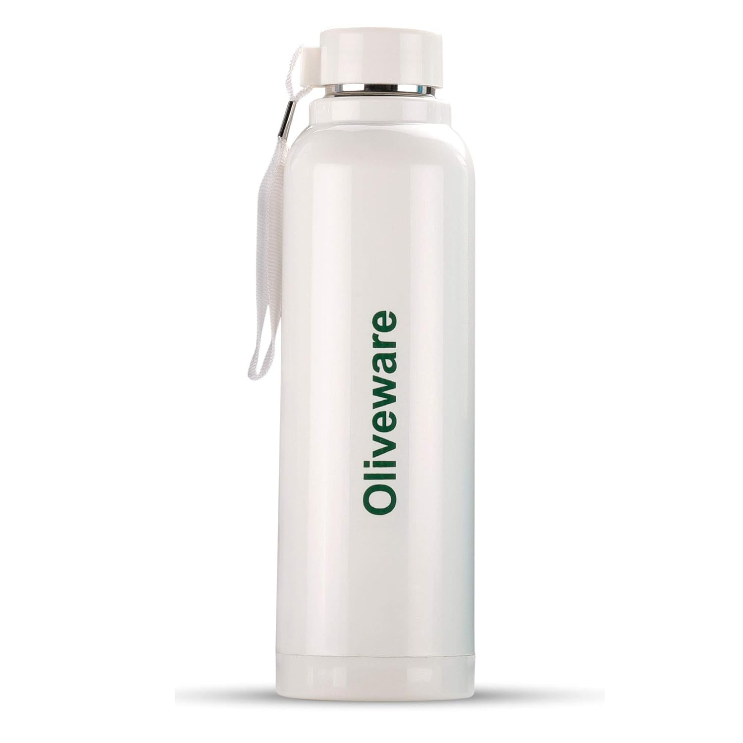 Oliveware Aura Insulated Steel Bottle - White | Keep Hot & Cold for Long Hours | Fits Bags & Fridge | Strap for Easy Carry - 690ml