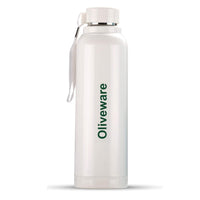 Oliveware Aura Insulated Steel Bottle - White | Keep Hot & Cold for Long Hours | Fits Bags & Fridge | Strap for Easy Carry - 690ml