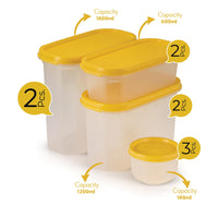 SOPL-OLIVEWARE Modular Storage Containers, BPA Free, For Pulses, Dal, Atta & Flour, Set of 9 (2x1800ml, 2x1200ml, 2x600ml, 3x180ml) - Yellow