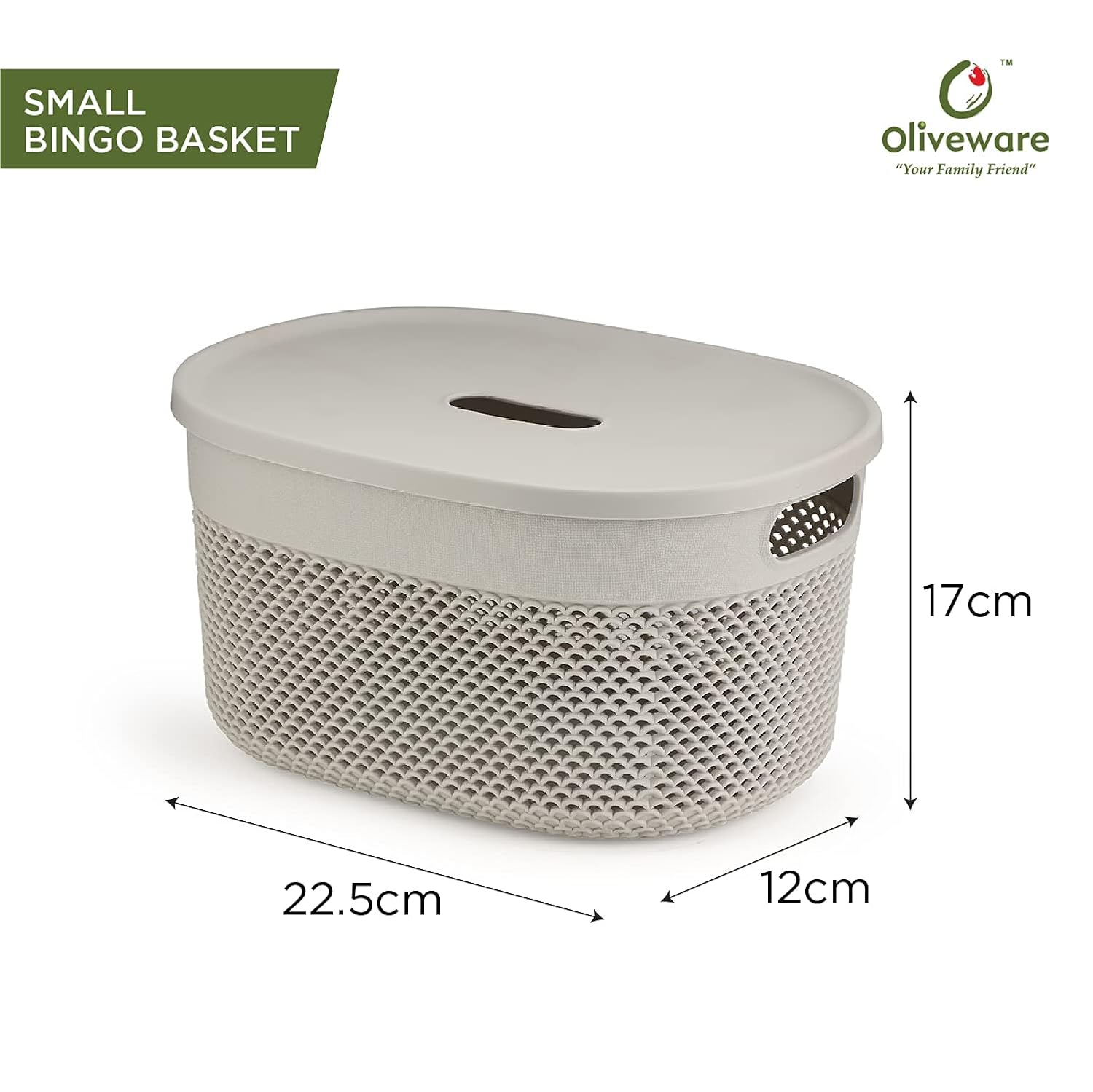 Oliveware Bingo Basket Stackable Storage Organiser With Lids For Clothes & Toys, BPA Free, Set of 2 Small - 3.4L Each (Grey, Plastic)