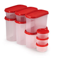 SOPL-OLIVEWARE Modular Storage Containers, BPA Free, For Pulses, Dal, Atta & Flour, Set of 9 (2x1800ml, 2x1200ml, 2x600ml, 3x180ml) - Red, Plastic