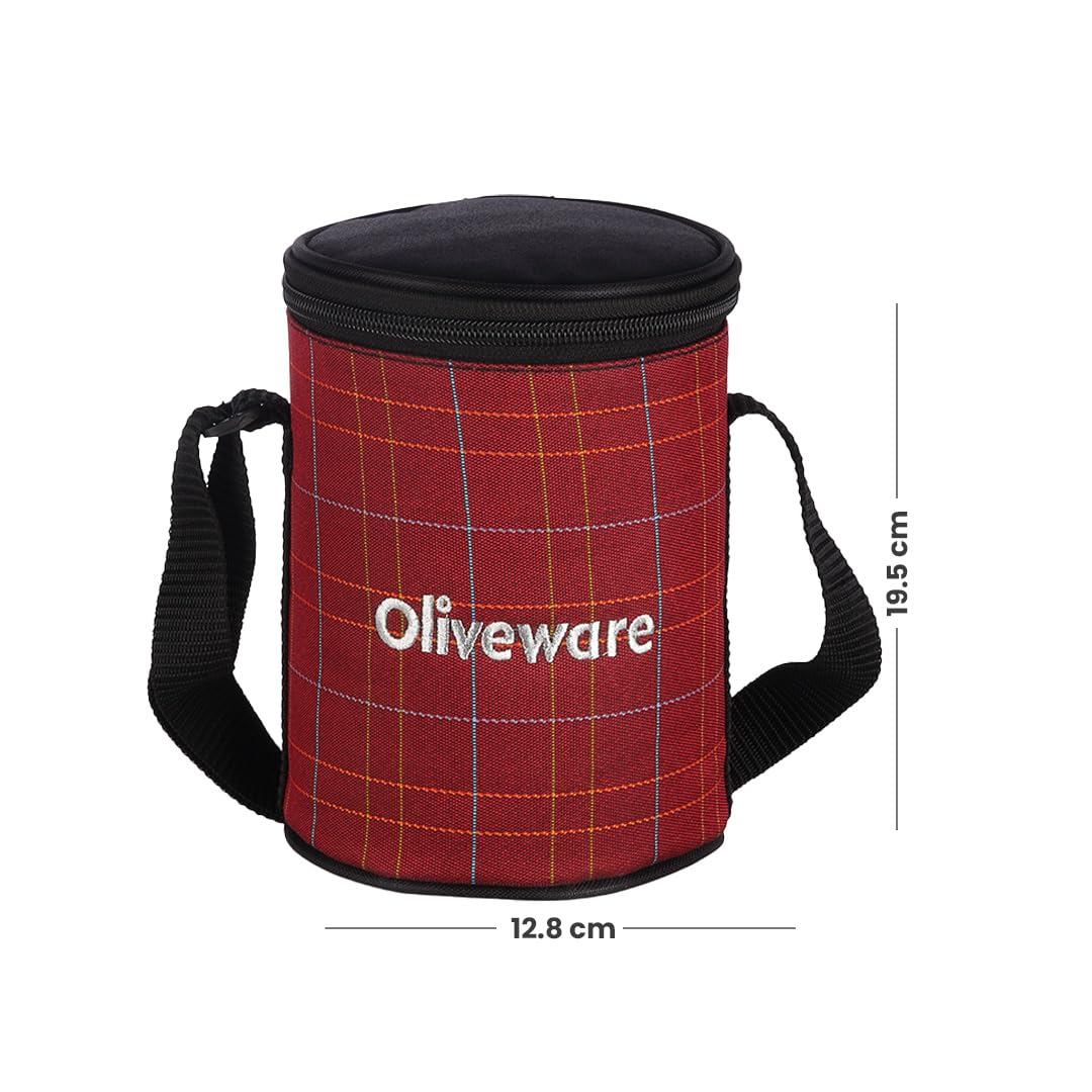 SOPL-OLIVEWARE Infinite Lunch Box, Microwave Safe & Leak Proof, 3 Inside Steel Containers with BPA Free Airtight Lids (290ml, 450ml & 600ml), Fabric Bag - Red