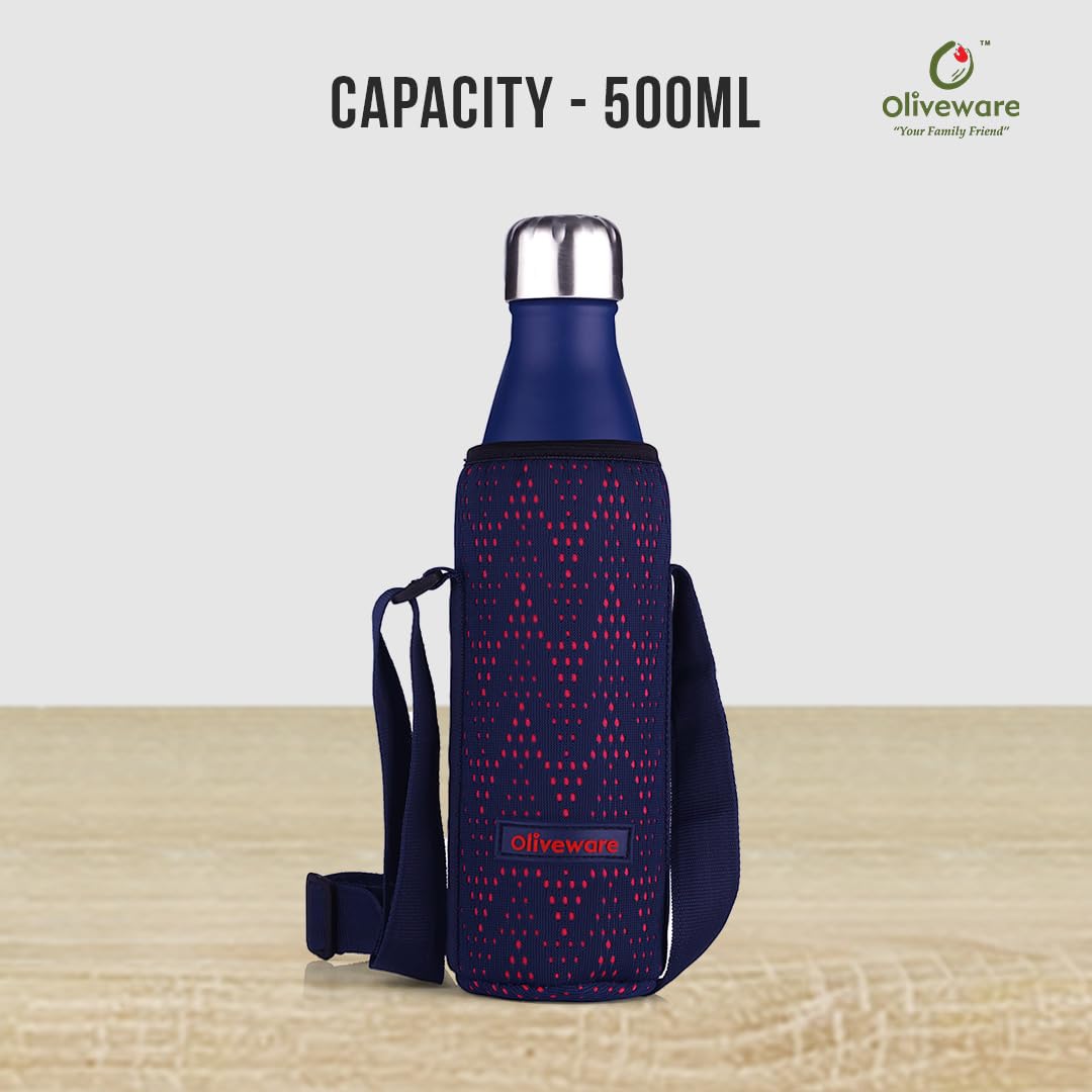 Oliveware Sigma Vaccum Bottle with Sleeve, Stainless Steel (500ml), Hot and Cold, Insulated Bottle, Fit for Indoor & Outdoors - Blue