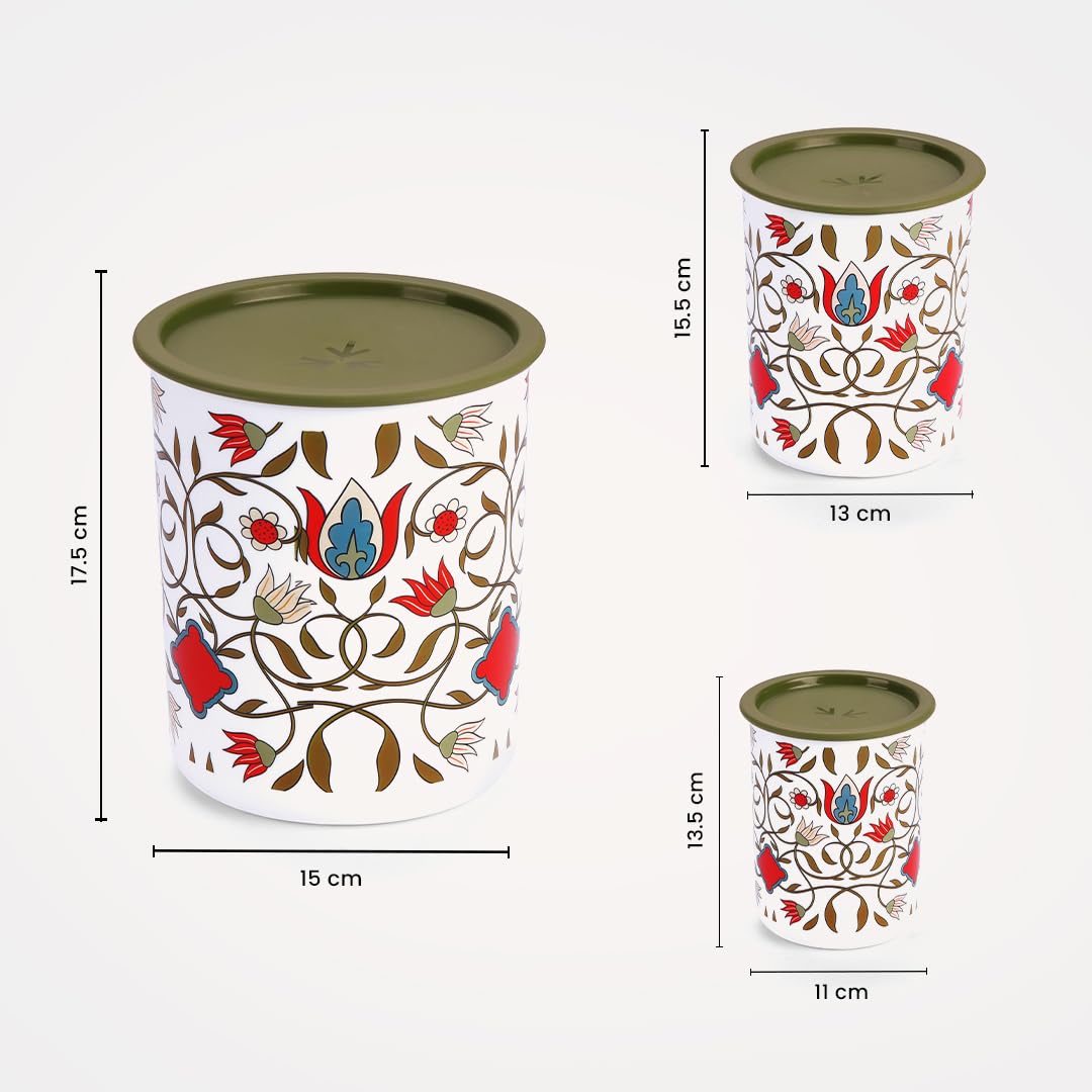 Oliveware Pasha Plastic Containers | BPA Free | For Rice, Dal, Atta & Flour | Set of 3 | Stackable Containers (2200ml, 1350ml & 850ml) (Green)