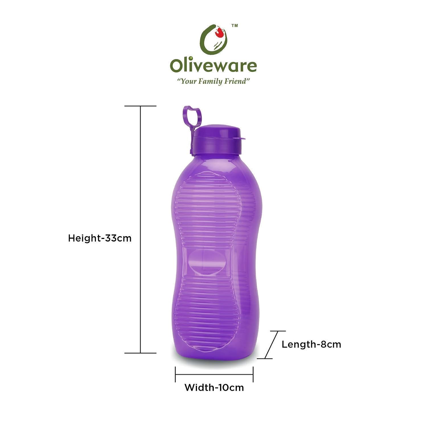 Oliveware King Water Bottle | 2 Litre | with Carry Handle | BPA Free | for Fridge | Home & Office Use | Set of 1 - Purple