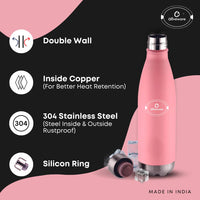 SOPL-OLIVEWARE Sigma Vacuum Double Wall Bottle, Stainless Steel, Hot & Cold, Insulated Bottle, Fit for Indoor & Outdoors (500 Ml, Pink)