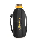Oliveware Jumbo Water Bottle with Washable Carry Sleeve Shoulder Strap Bag, BPA Free & Leak Proof, Stretchable Sleeve Fits in Fridge (Black - Yellow, 2 L)