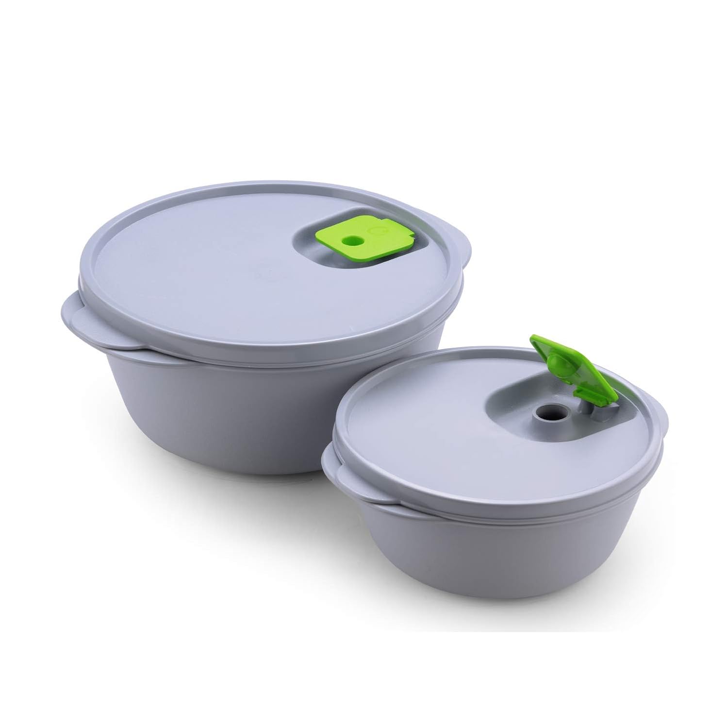 oliveware SOPL Grey Micro Dynasty Food Storage Containers with Air Vent Lid, BPA-Free, Microwave Safe, Set of 2 - (2000L Big + 900 ml Small), Plastic