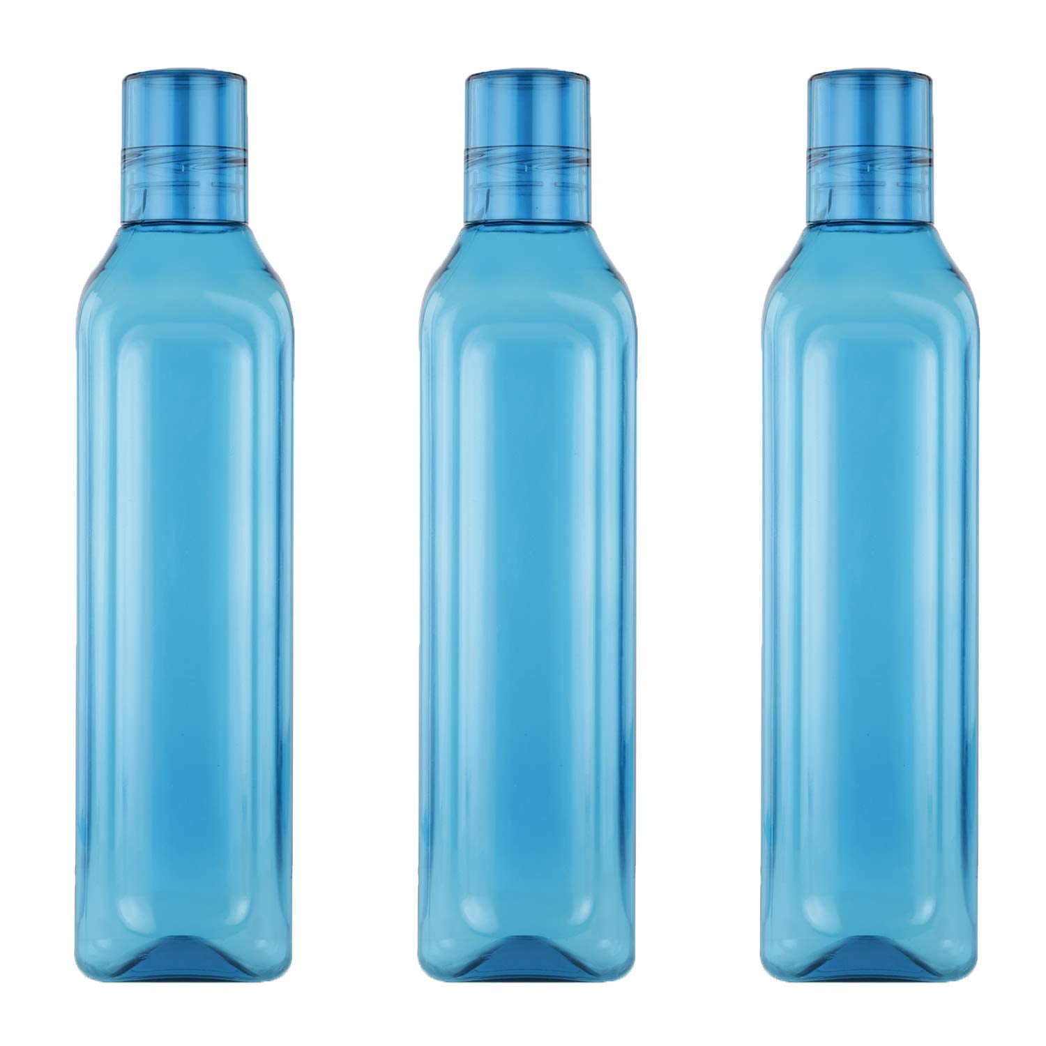 Oliveware Premium Plastic Water Bottle, 1 Litre Bottle, Better Grip, BPA Free & Leak Proof, for Home & Office Use, Set of 3 (Blue)