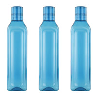 Oliveware Premium Plastic Water Bottle, 1 Litre Bottle, Better Grip, BPA Free & Leak Proof, for Home & Office Use, Set of 3 (Blue)