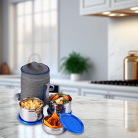 SOPL-OLIVEWARE Star Lunch Box, 100% Leak Proof, 3 Stainless Steel Containers with BPA Free Lids (600ml, 600ml & 300ml), Fabric Bag - Blue