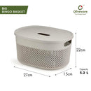 SOPL- Oliveware (logo) with Device Bingo Basket Stackable Storage Organiser With Lids For Clothes & Toys, BPA Free, Set of 2 Small & Big (5.2L, 3.4 L) - Grey