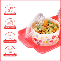 oliveware Venice Dry Fruit Container Tray with Airtight Lid, BPA Free, For Snacks & Dry Fruits, 3 Containers (350ml) each - Red