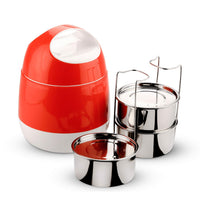 oliveware SOPL (Logo) with Device Marvel Lunch Box with Insulated Box, 3 Stainless Steel Containers 300ml Each, Leak Proof & Sturdy - Cherry