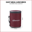 oliveware Easy Meal Plastic Lunch Box with Insulated Fabric Bag, BPA Free & Leak Proof, Set of 3 (290ml, 600ml, 600ml), Full Meal - Red