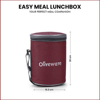 oliveware Easy Meal Plastic Lunch Box with Insulated Fabric Bag, BPA Free & Leak Proof, Set of 3 (290ml, 600ml, 600ml), Full Meal - Red