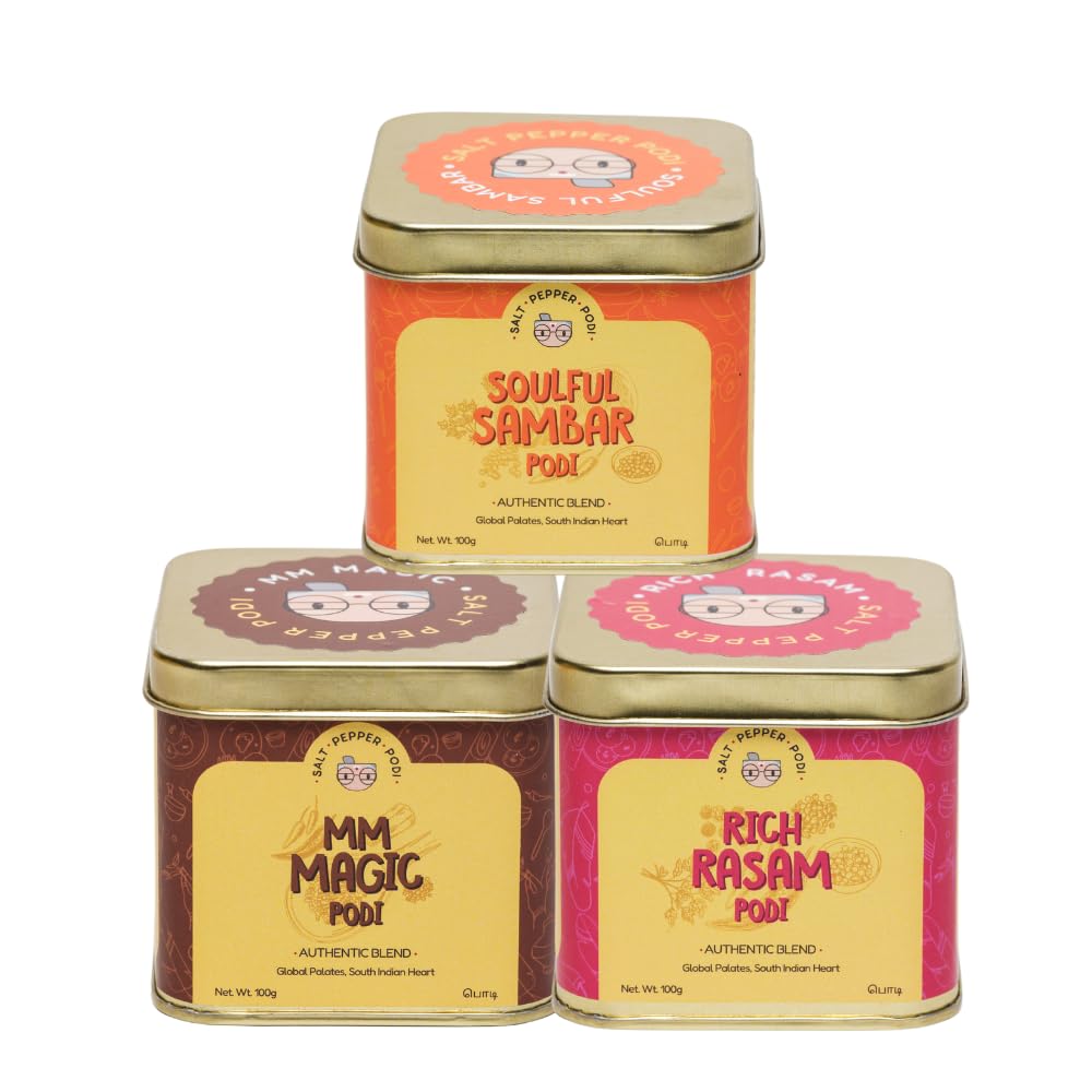 Salt Pepper Podi | Preparation Podi Combo | MM Magic+Rich Rasam+Soulful Sambar Podi | Exquisite Blend of Aromatic Spices | Authentic South Indian Cuisine | Natural & Aromatic | 100g Each