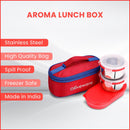 oliveware Aroma Stainless Steel Lunch Box, Leak Proof, 2 Container with BPA Free Air-Tight Lid (350ml & 350ml), Plastic Roti Box (450ml) - Red