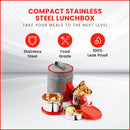 SOPL-OLIVEWARE Star Lunch Box, 100% Leak Proof, 3 Stainless Steel Containers with BPA Free Airtight Lids (600ml, 600ml & 300ml), Fabric Bag - Red