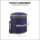 oliveware Lovely Little Plastic Lunch Box, Microwave Safe & Leak Proof, Food Grade BPA Free 3 Containers (290ml, 290ml, 600ml), Fabric Bag - Blue