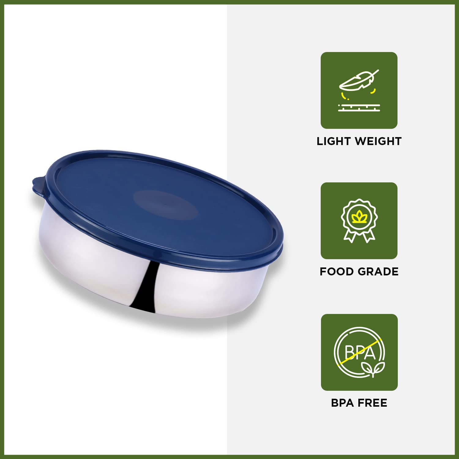 oliveware with Device Classic Stainless Steel Storage Container, Leak Proof & Spill Proof, Dishwasher & Freeze Safe (Blue - 1000ml)