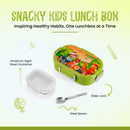 Oliveware Snacky Kids Lunch Box, Stainless Steel in 700ml Include Sabzi Container(180ml) & Steel Spoon, Food Grade BPA Free, Leak Proof & Colourful Designs (Green)