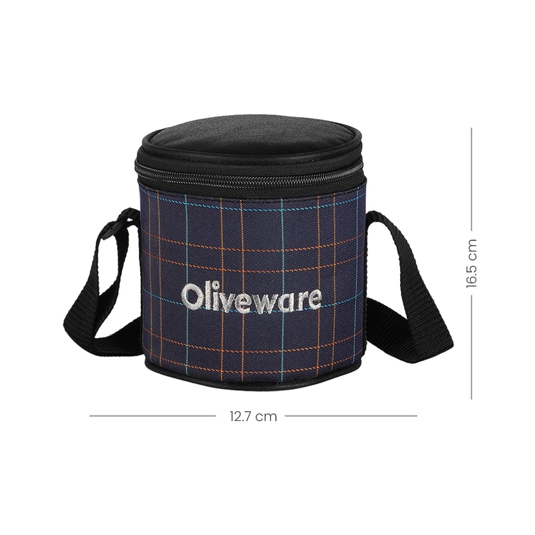SOPL-OLIVEWARE Bliss Lunch Box, 100% Leak Proof, 3 Stainless Steel Containers with BPA Free Airtight Lids (300ml, 450 ml, 600 ml), Fabric Bag - Blue