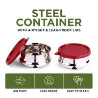 oliveware SOPL (logo) with Device Wonder Stainless Steel Containers, Leak Proof & Spill Proof, Dishwasher Safe, Set of 2 (450ml) Each - Red