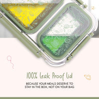 Oliveware Bento Master 2 Lunch Box | with 2 dividers | Steel Spoon | Stainless Steel | Dishwasher & Freezer Safe (Bento 2, Green)