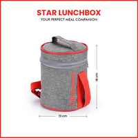 SOPL-OLIVEWARE Star Lunch Box, 100% Leak Proof, 3 Stainless Steel Containers with BPA Free Airtight Lids (600ml, 600ml & 300ml), Fabric Bag - Red