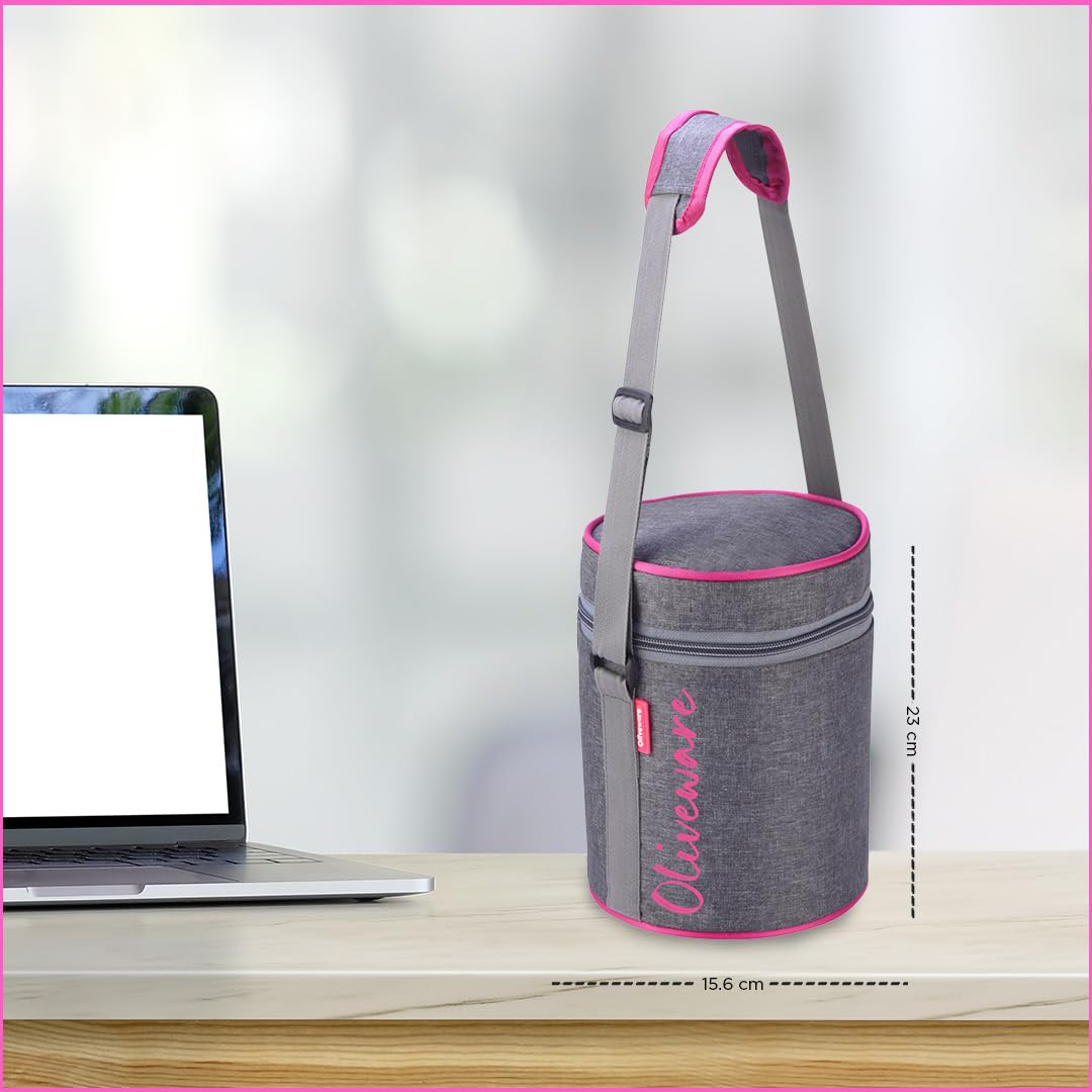 SOPL-OLIVEWARE Innox Glassware Lunchbox, Borosilicate Glass Containers, Microwave Safe & Leak Proof, 3 Containers with BPA Free Airtight Lids (400ml) Each - Pink