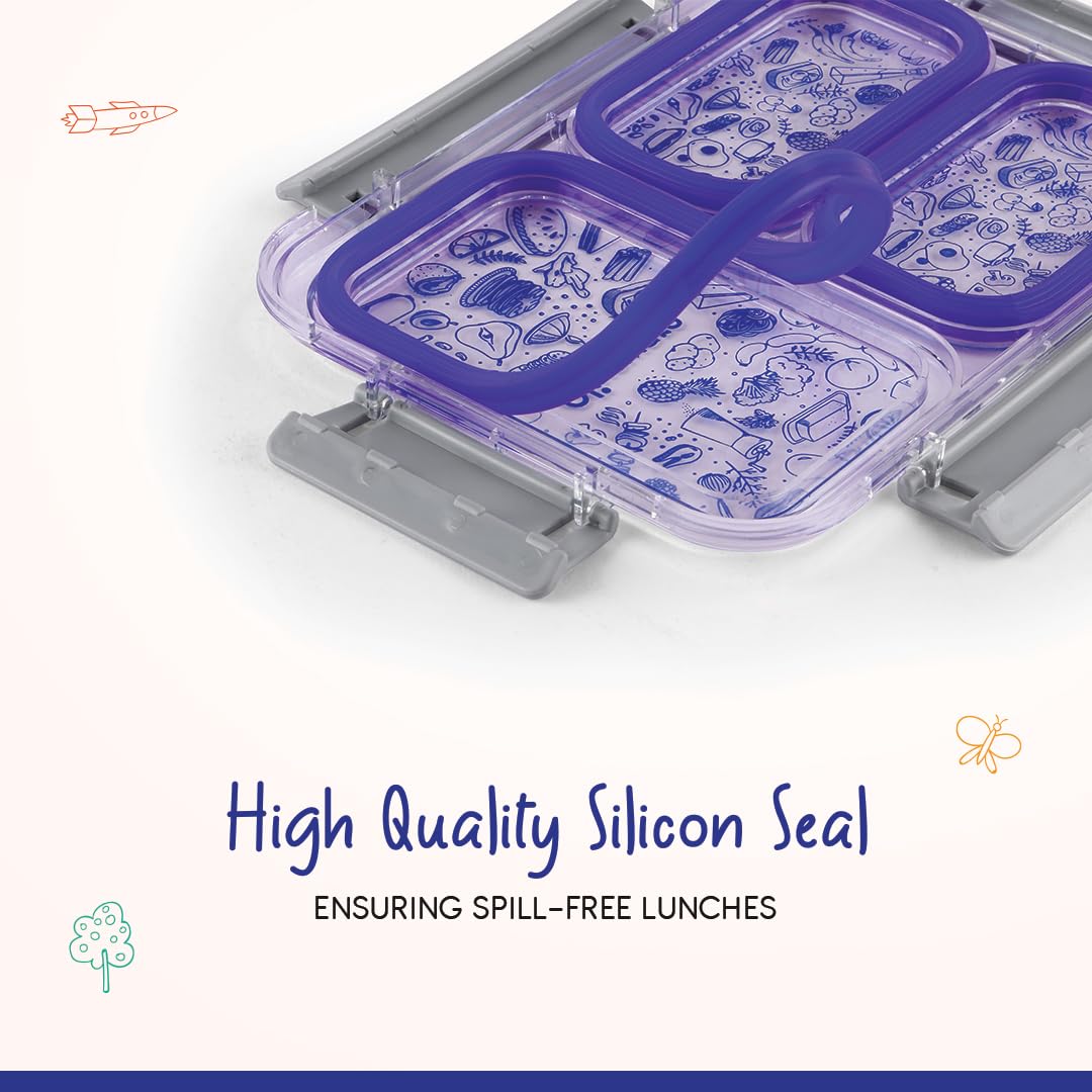 Oliveware Bento Box 3 Lunch Box | with 3 dividers | Steel Spoon | Stainless Steel | Dishwasher & Freezer Safe