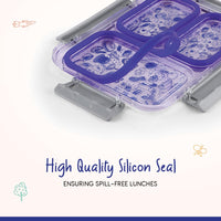 Oliveware Bento Box 3 Lunch Box | with 3 dividers | Steel Spoon | Stainless Steel | Dishwasher & Freezer Safe