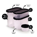 SOPL-OLIVEWARE Modular Storage Containers, BPA Free, For Pulses, Dal, Atta & Flour, Set of 9 (2x1800ml, 2x1200ml, 2x600ml, 3x180ml) - Black