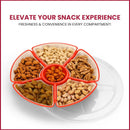 Oliveware Flower Snack Container with 5 Compartments | Storage & Serving Snacks, Dry Fruits, Biscuits, Candy | Hard Plastic | Multi Purpose - Red