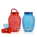 Oliveware Boom Jug | Blue | 4000 ML Capacity | with a Set of 4 Glasses | BPA Free Premium Range | for Fridge - Home & Office