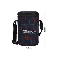 SOPL-OLIVEWARE Amber Lunch Box, Microwave Safe & Leak Proof, 3 Inside Steel Containers with BPA Free Lids (2 * 450ml & 600ml), Fabric Bag - Blue