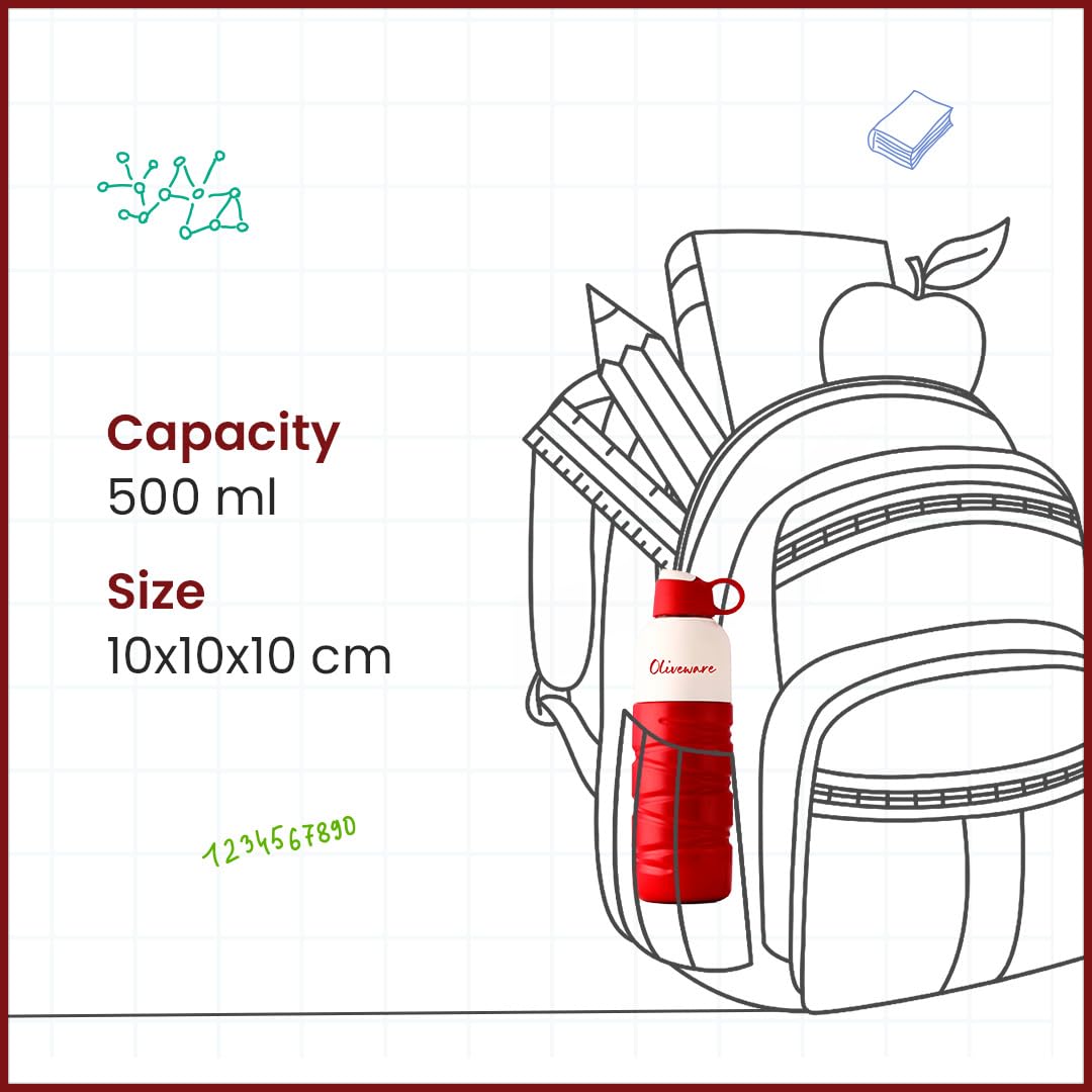SOPL-OLIVEWARE Smash Water Bottle with Better Grip, 500 ml Bottle, BPA Free & Leak Proof, For Home, Office & Gym use - Red